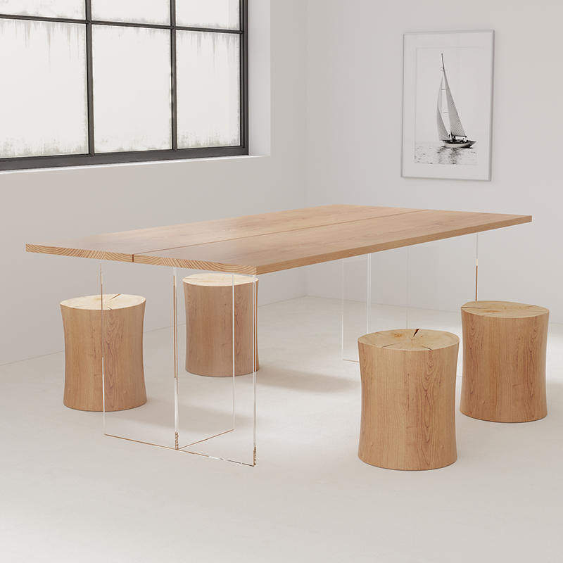 Solid wood large board double-split countertop desk acrylic suspended solid wood dining table simple office long table conference table