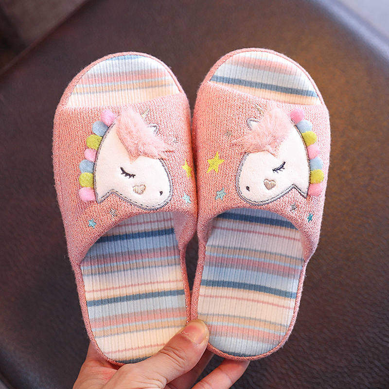 Children Slippers Spring Summer Girls Cute Home Non-slip Indoor Floor Princess Kid Unicorn Linen Slippers