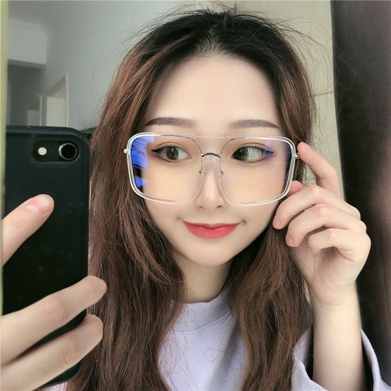 Large frame display face small anti-blue light radiation flat mirror female Han version Tide Retro glasses Men's tennis red decoration Thin fit myopia