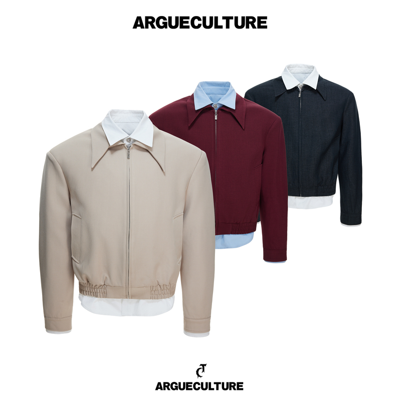 Argueculture Noble* Color-Block Fake Two-Piece Color-Block Jacket with Three-Dimensional Tailoring Short Commuter Coat