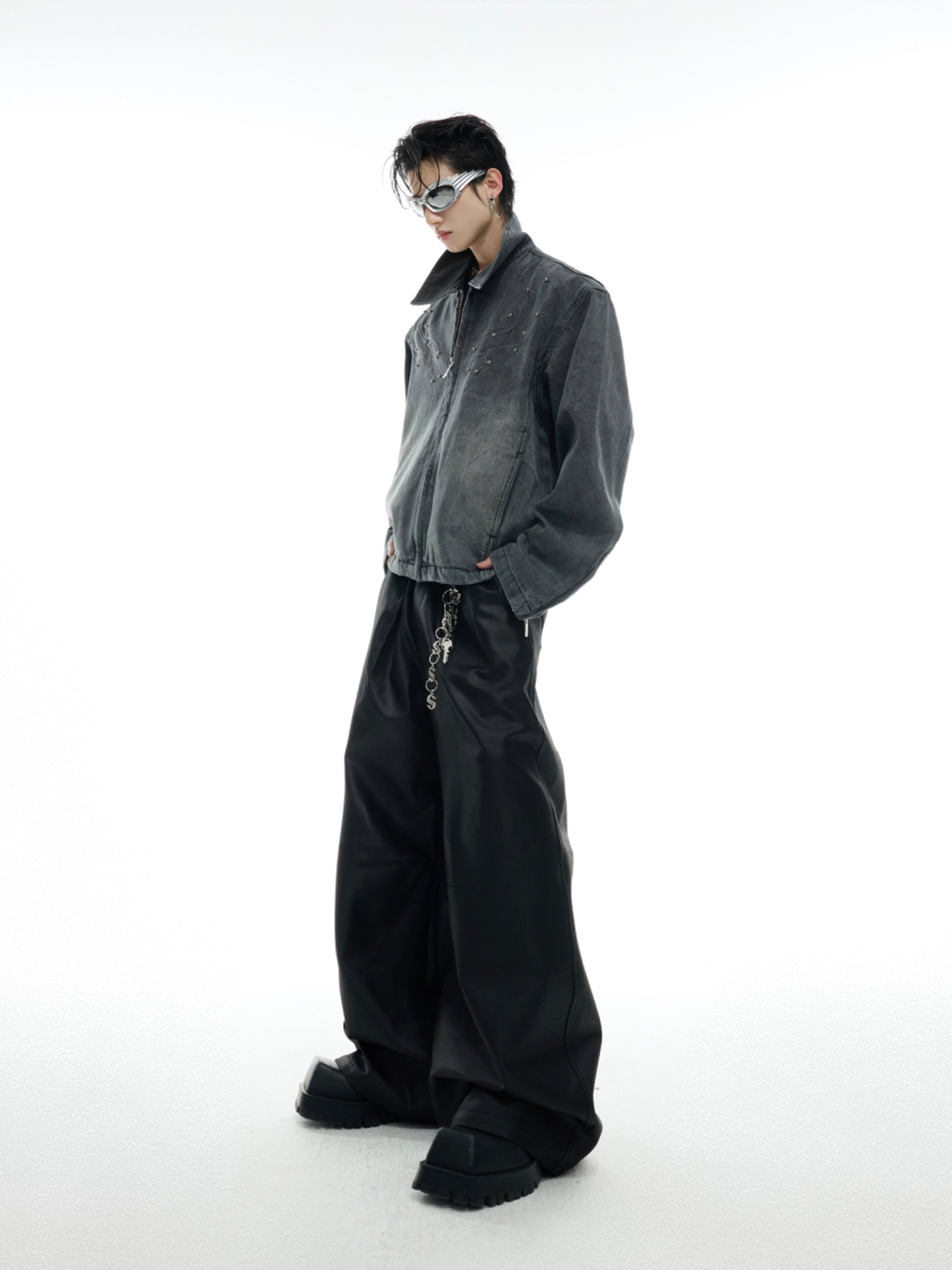 Argue culture heavyweight retro washed rivet spine denim jacket 
