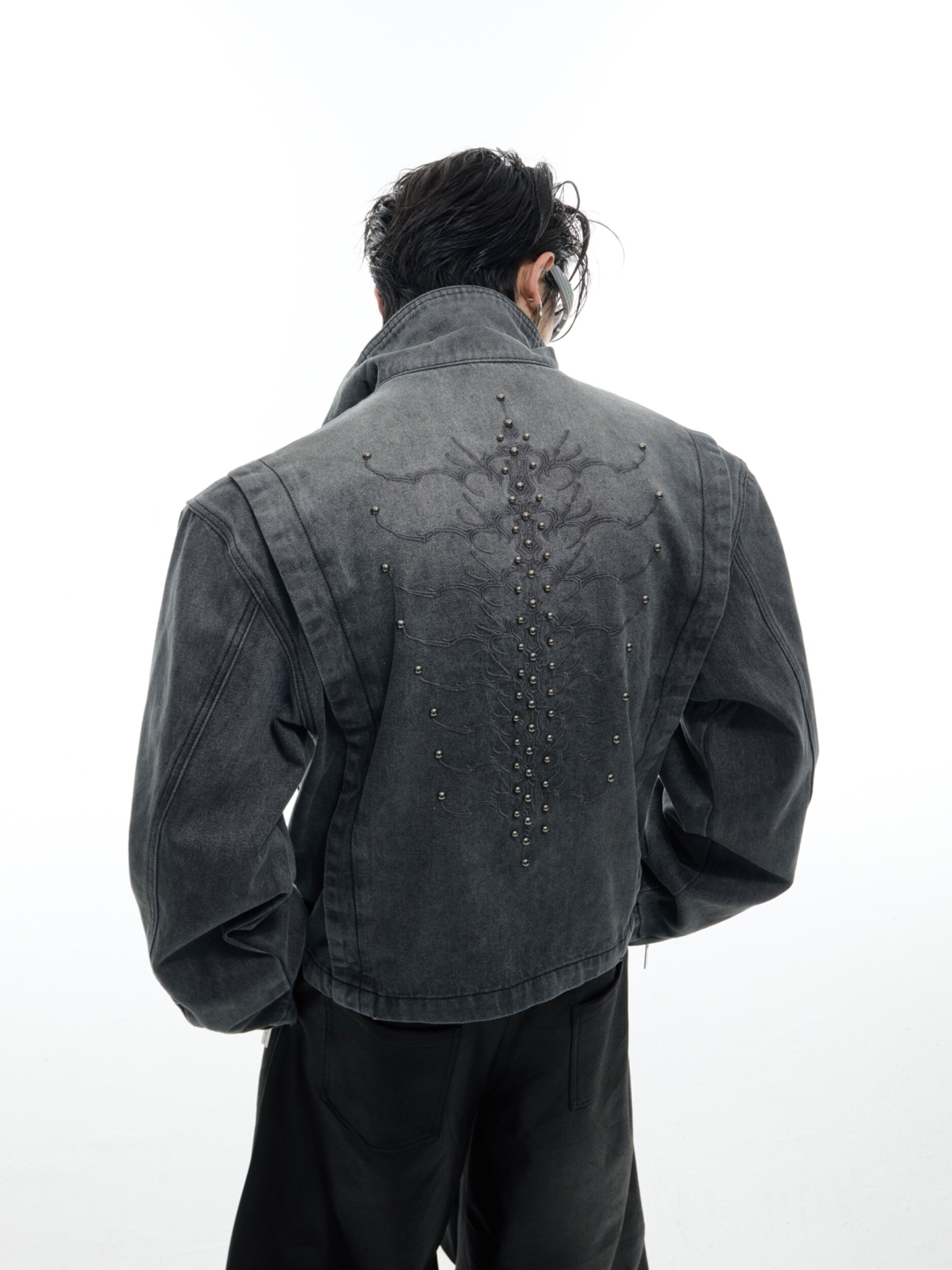 Argue culture heavyweight retro washed rivet spine denim jacket