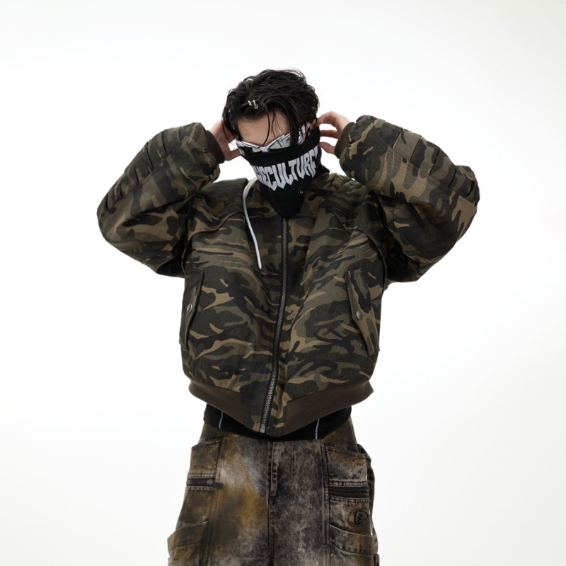 Culture Heavy Industries Niche Retro Camouflage Baseball Jacket Thickened Bomber Pilot Jacket Cotton Coat for Men