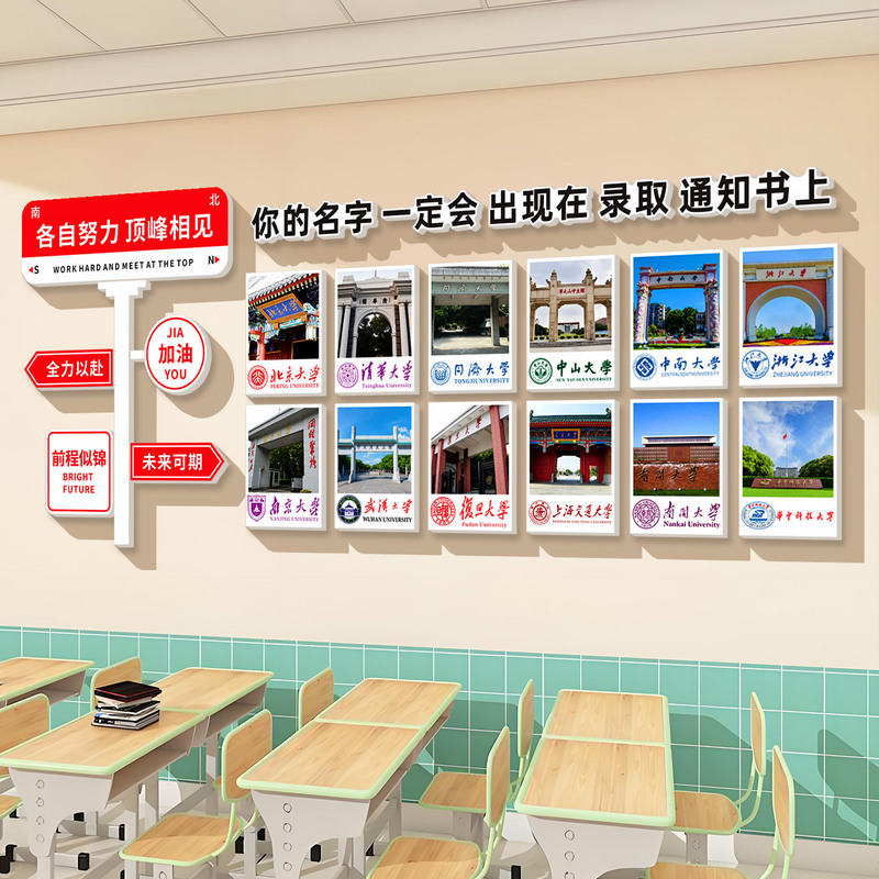 985211 Prestigious School Goal Wall Stickers C9 Alliance Senior Year Classroom Decoration Cultural Wall Stickers College Entrance Exam Class Inspirational Slogans