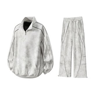 Gvm plus size men's dirty gray two-piece set