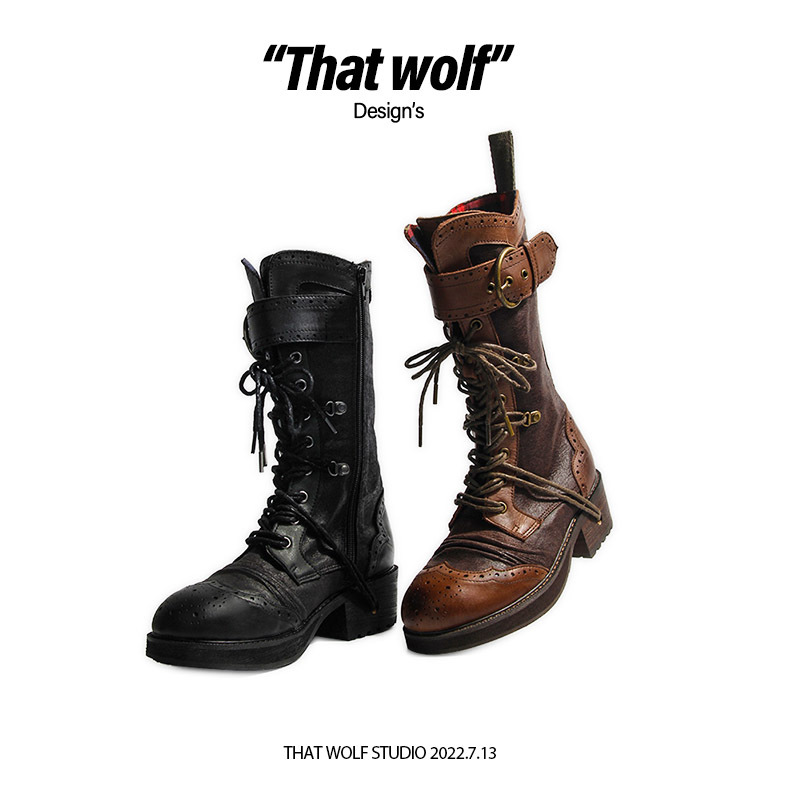 That Wolf2026 Spring/Summer New Dark Retro Distressed Martin Boots for Women, European and American Style, Stylish Leather Boots for Women