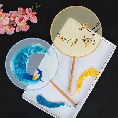 Retro style fan fairy air with cheongsam accessories female ancient Hanfu embroidery fan tassel round Chinese style Palace