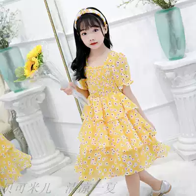 Girls summer dress chiffon cake skirt new children princess dress girl flower Flower Daisy Net red dress