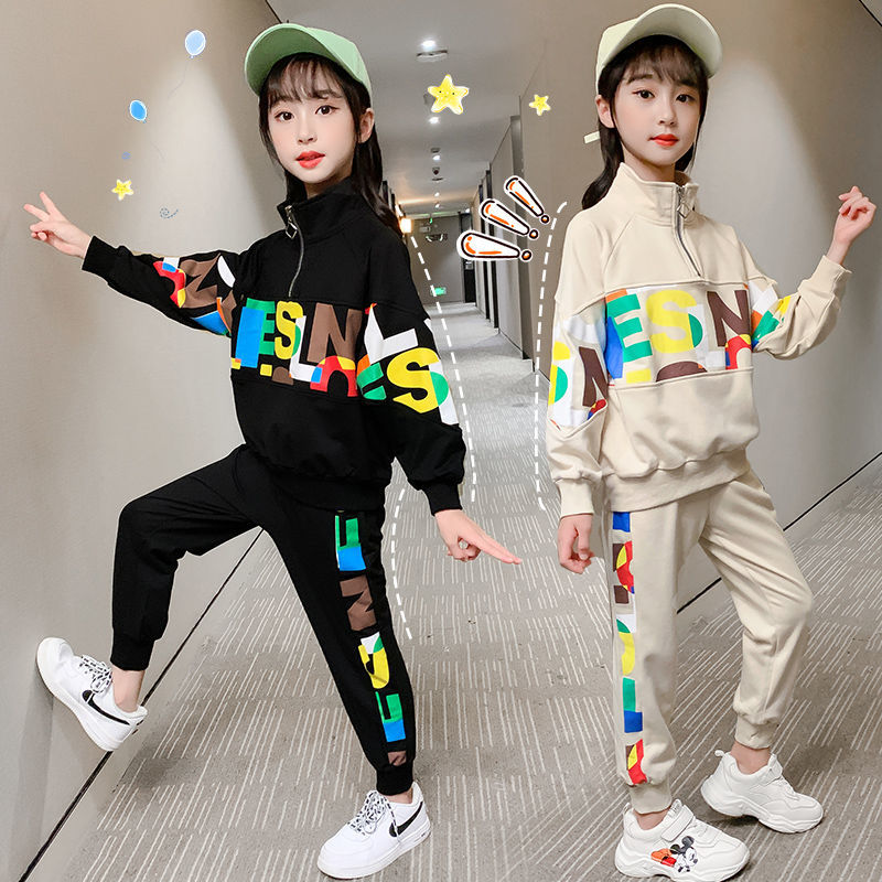 Children's autumn suit 2021 new spring and autumn season in the big virgin dress Foreign school girls fashion sportswear two-piece set