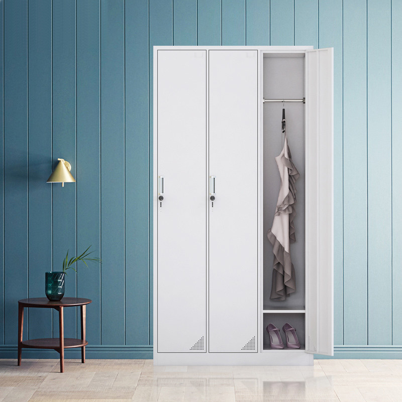 Thickened three-door tin wardrobe Office locker Bathroom Gym dormitory employee storage cabinet with lock