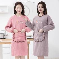 Long Sleeve Apron Home Outside Home Waterproof Pure Cotton Nice Ocean Skirt Lady Fashion Hood Clothing Breathable Cooking Tide