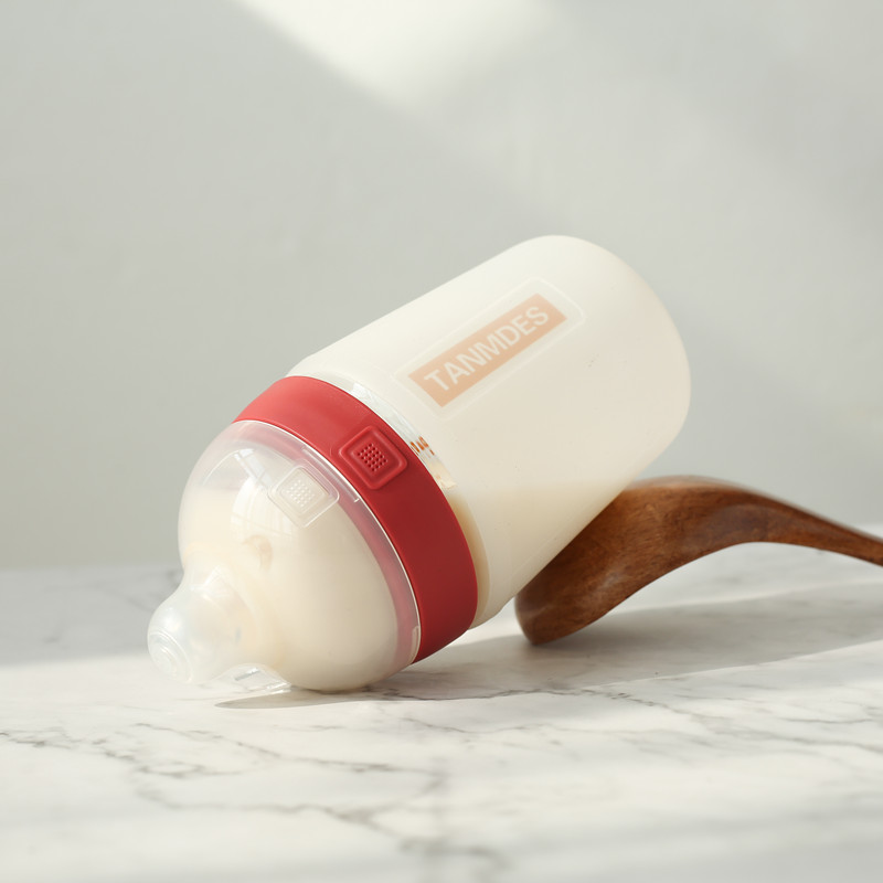 TANMDES wide mouth glass bottle Newborn baby straw with silicone protective cover bottle