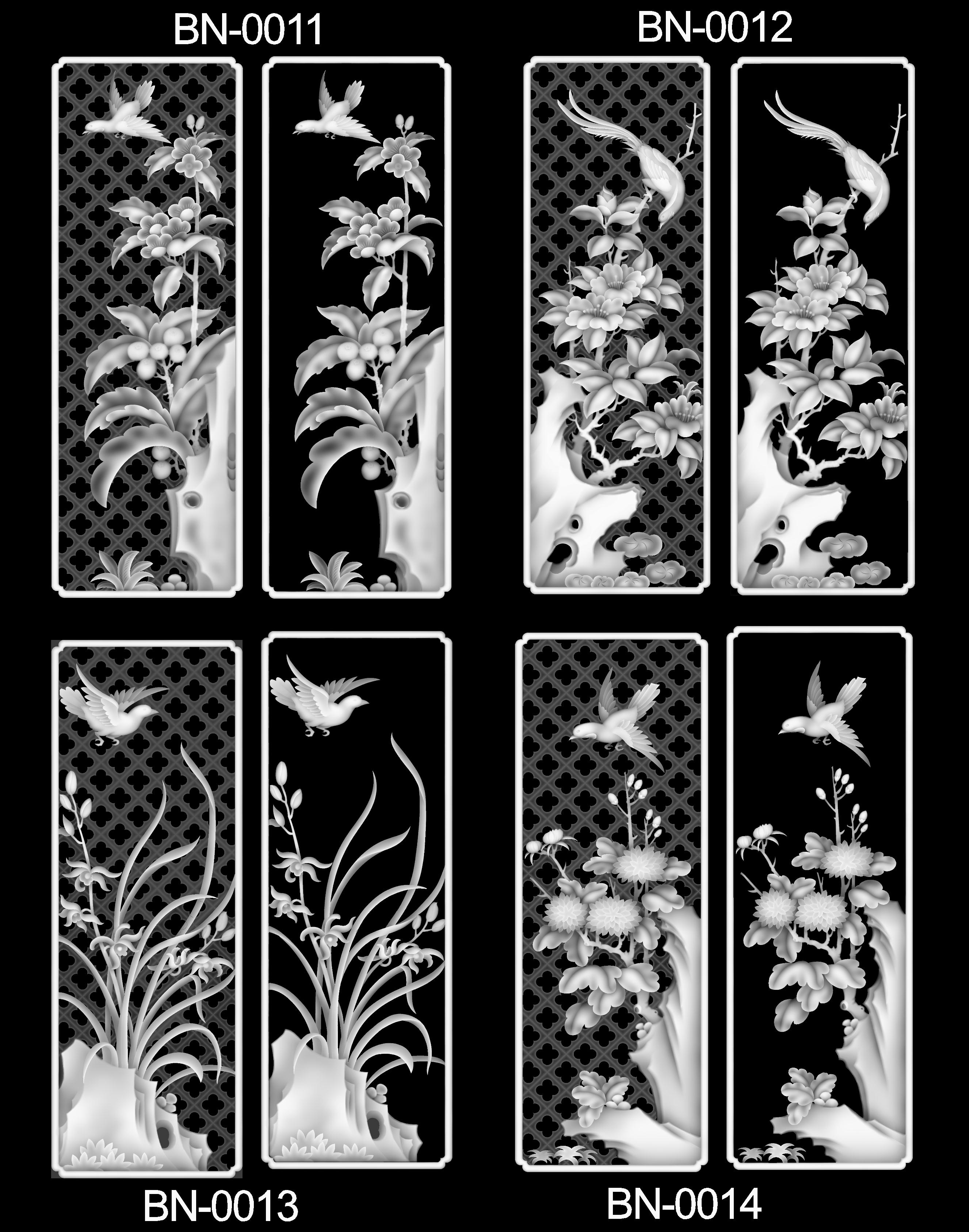 BN-001 Gray scale map carved map four seasons flowers and birds hollow screen through the flower entrance lattice vertical length