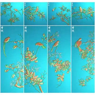 ZTGM-097 sandalwood carved bird top cabinet cabinet with line wood carving figure exquisite carved drawing relief drawing JDP gray scale BMP flower and bird