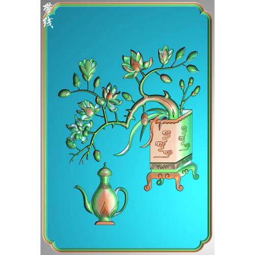 Magnolia vase door panel Magnolia vase back panel Magnolia vase bookcase door panel carved drawing relief drawing JDP BMP