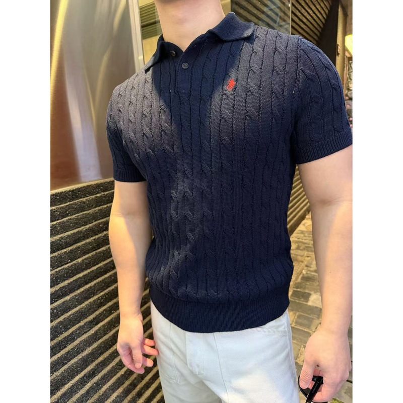 Ceiling Dba2026 Summer Embroidered Old Money Style Cable Knit Polo Shirt Short-Sleeve Turn-Down Collar Knitwear Couple Style