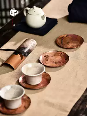 Japanese hand-fired color red copper coaster pure copper tea tray insulation tea mat Cup tray tea dish tea ceremony kung fu tea set
