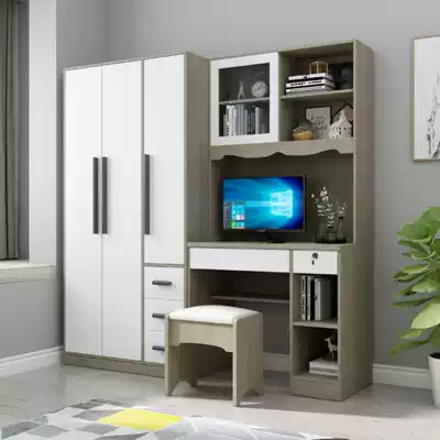 Wardrobe desk integrated corner single door solid wood small family boy desk wardrobe computer desk