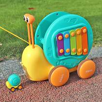 Snail toddler toy tractor trailer educational infant snail baby small multi-functional ejection leash toy knocking on the piano