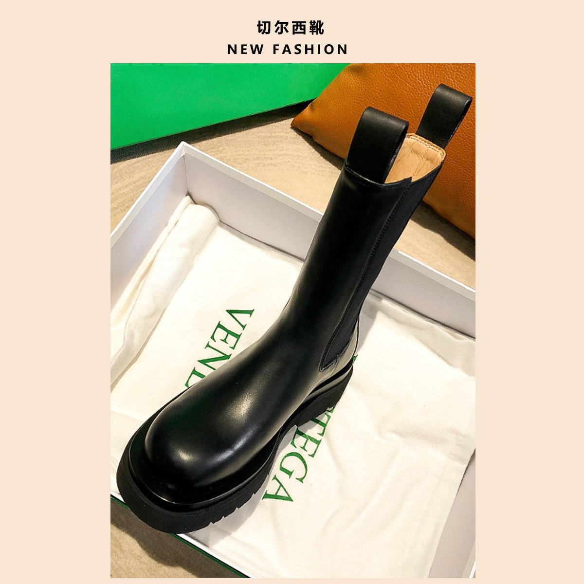 2022 new autumn and winter single boots mid-tube thick-soled chimney Martin boots women's leather Chelsea ankle boots fashion British style