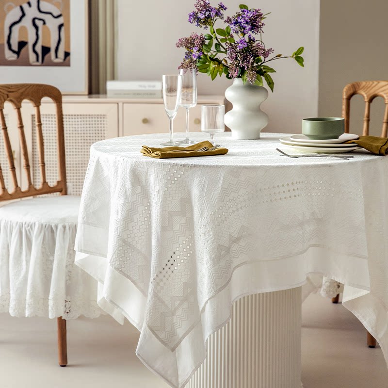 UARA Nordic Lace Roundtable Table Cloth White Superior Picnic Table Cloth