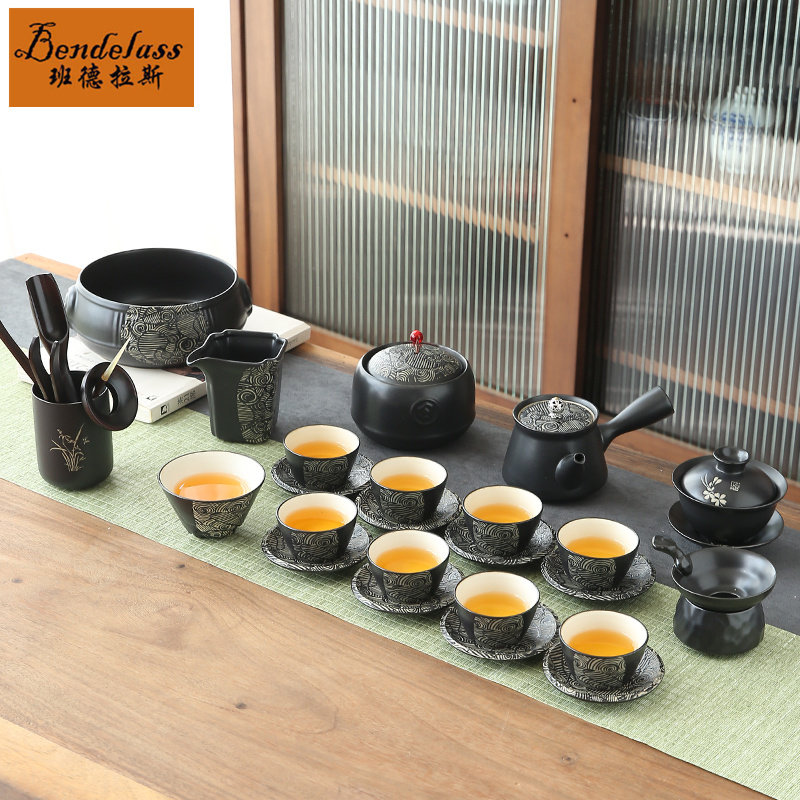 Upscale Black Tao Gongfu tea furniture cover group home living room full set of retro office will living-room tea tea pot gift box dress