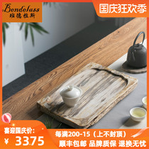 Natural whole original stone tray simple high-grade wood fossil tea tray single-story office living room household small tea table