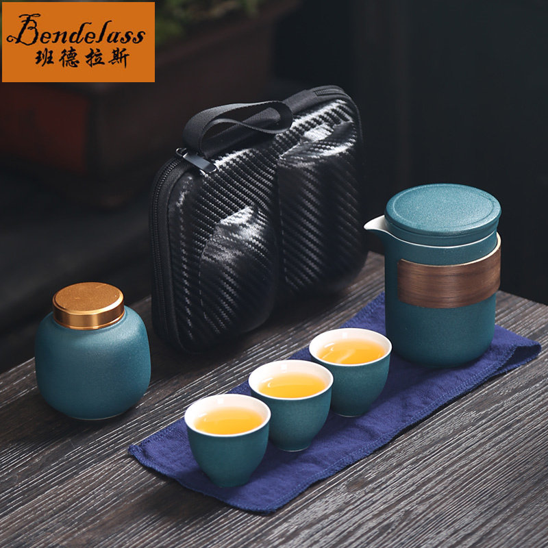 Portable Ceramic Express Guest Cup One Pot Three Cups Travel Kung Fu Tea Furniture Outdoor Vehicular Brief small tea set Set Utility
