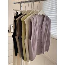 Gentle white linen pattern knitted vest for women autumn and Korean loose V-neck vest sleeveless sweater vest