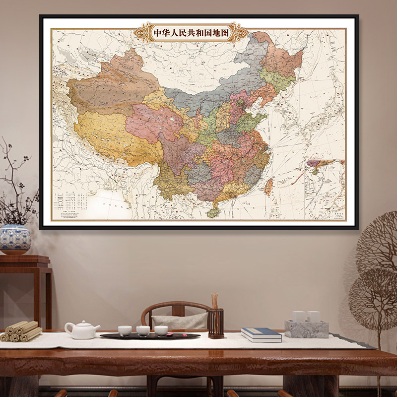 China Map Wall Chart 2022 Office Book Room Fresco Decoration Painting Hanging Painting with frame provinces and cities Custom World Map