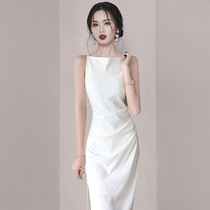 High-end temperament one-line shoulder harness one-piece dress 2022 Summer new body Slim Design Sensation Slim dresses Children