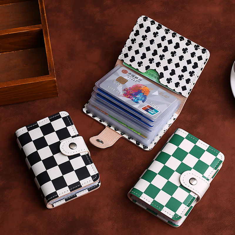 Black and white grid retro new card holder anti-magnetic small and convenient ultra-thin large-capacity driver's license multi-card anti-theft brush