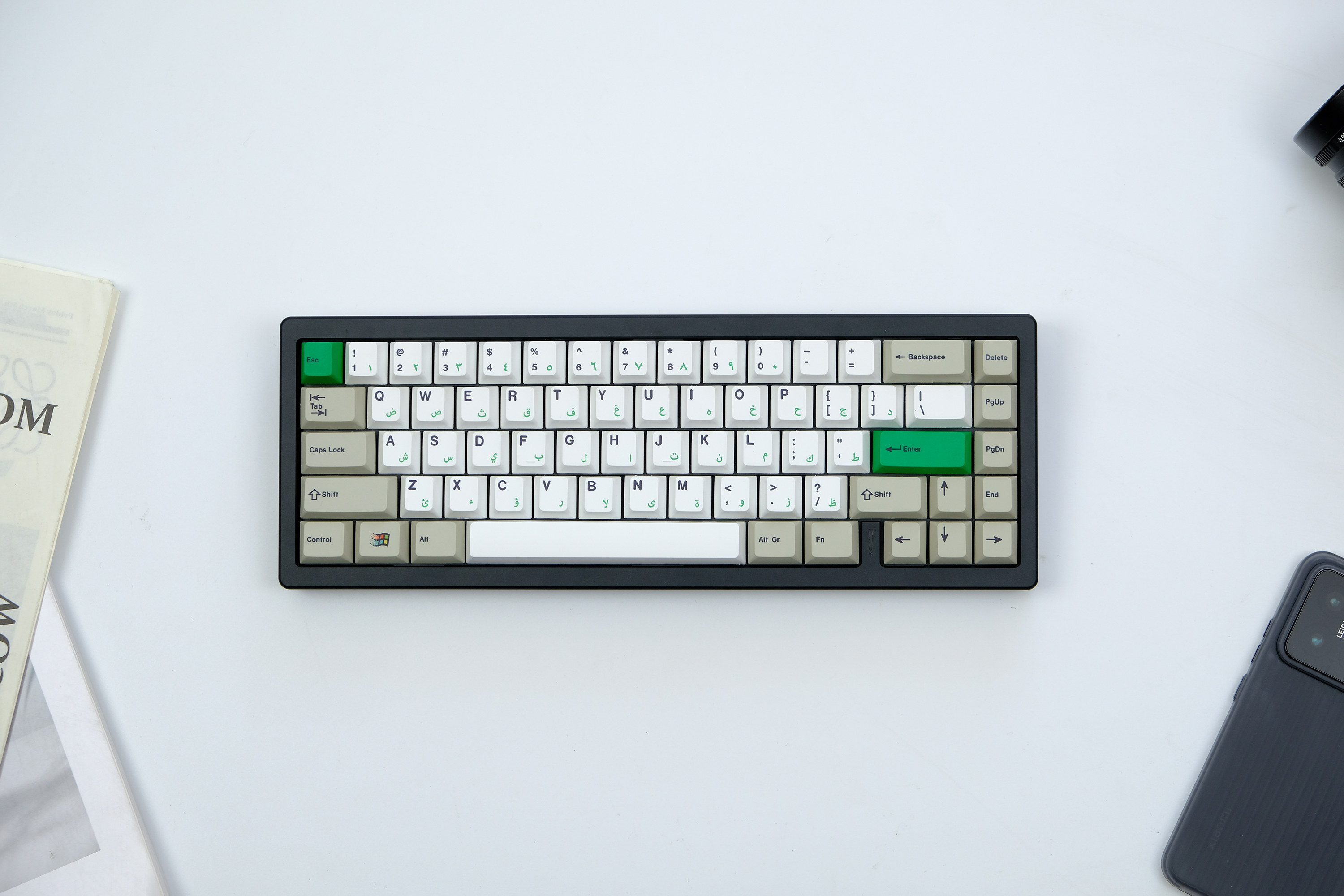 GMK-GMK Keycaps retro, Cinza, Branco, Verde, Keycaps árabes, PBT