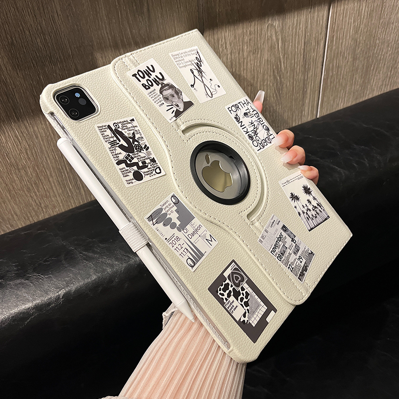 ins Wind Black and White Sticker 360 Rotating Leather Case Suitable for iPad Air5 Protective Case 10.2inch Air4 Tablet Case 10.9 Inch 10Th Generation Anti-Fall Ipadpro 11inch with Pen Slot 9Th Generation Hard ins Wind Black and White Sticker 360 Rotating Leather Case Suitable for iPad Air5 Protective Case 10.2inch Air4 Tablet Case 10.9 Inch 10Th Generation Anti-Fall Ipadpro 11inch with Pen Slot 9Th Generation Hard