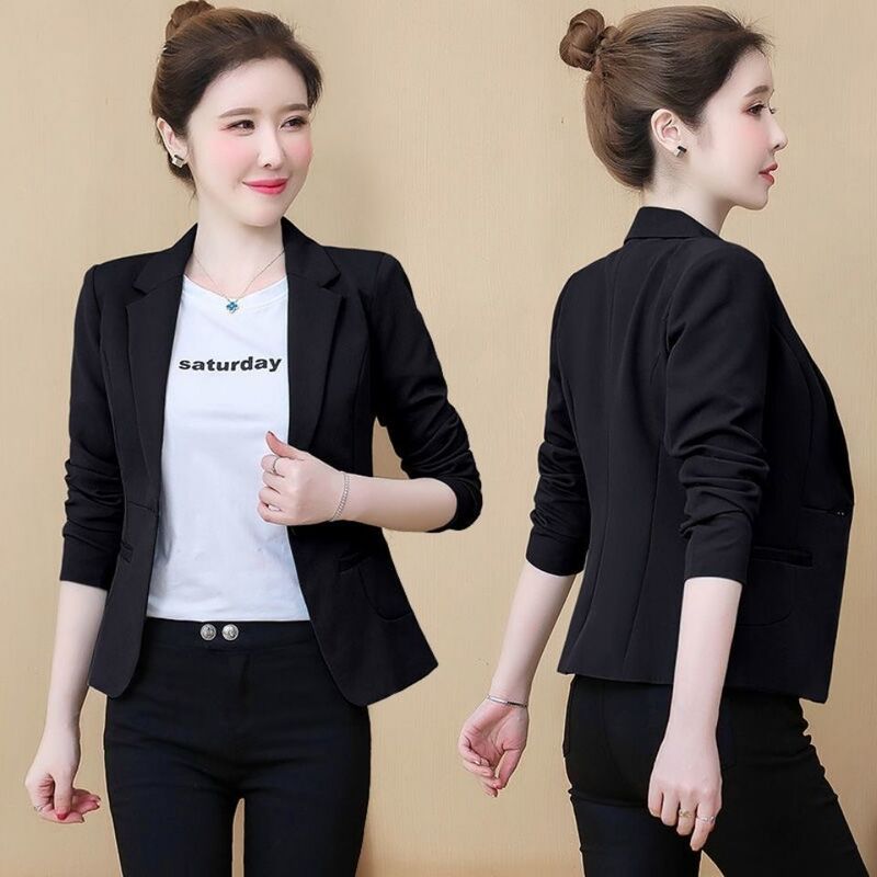 Trendy Women's Blazer for Spring and Autumn, New Korean Style, Slim Fit, Versatile, Waist-Cinching, Casual Women's Suit Jacket