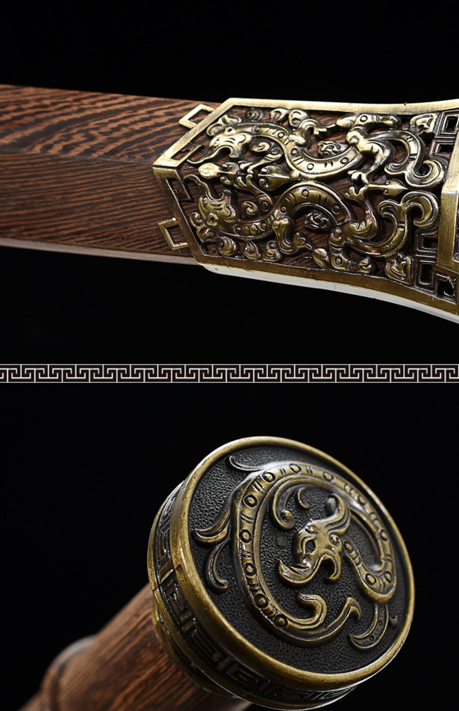 尊武 花梨木九龙剑 汉剑龙泉手工硬剑宝剑花纹钢镇宅刀剑未开刃