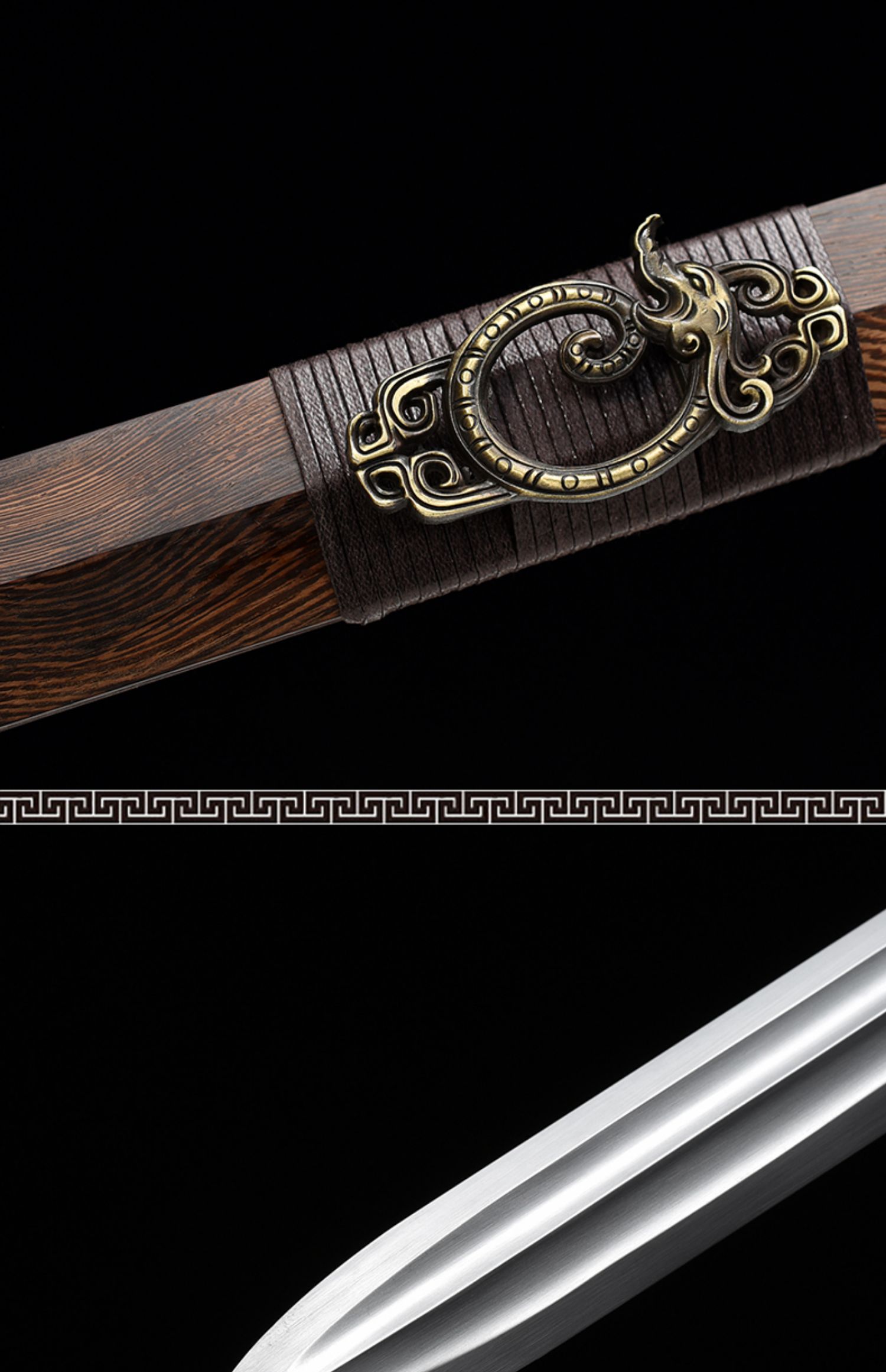 尊武 花梨木九龙剑 汉剑龙泉手工硬剑宝剑花纹钢镇宅刀剑未开刃