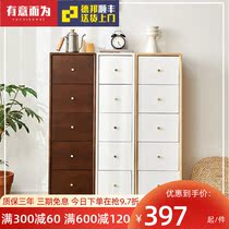 Bedside cabinet narrow gap cabinet 25  30cm wide solid wood long strip against the wall small type drawer type locker with wheels