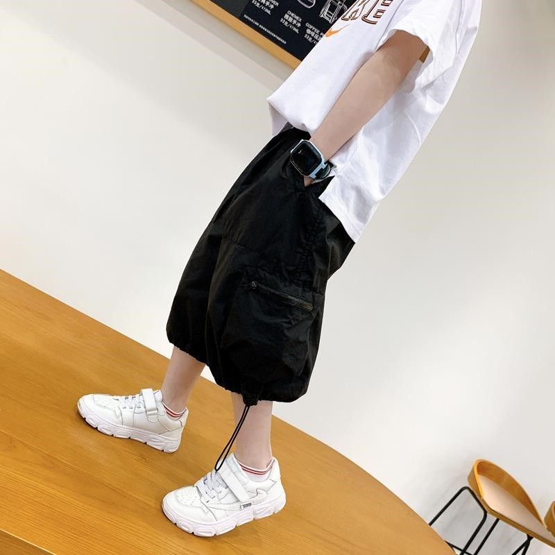 Children's Korean version of the two-piece set boys thin section cropped shorts trendy summer big children loose overalls trousers suit