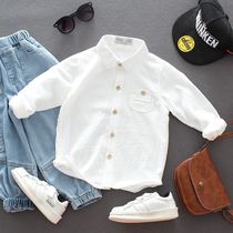 Boy long sleeve turned collar shirt pure cotton white girl shirt spring autumn money baby Han version for childrens foreign air blouses