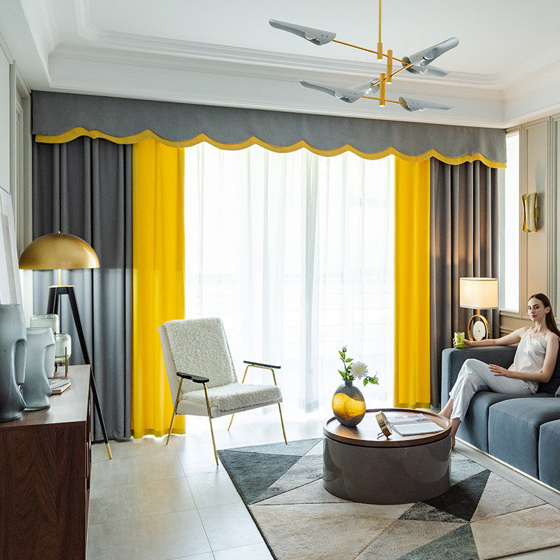 Solid color stitching curtain 2020 new modern simple living room bedroom full shading heat insulation sun shade cloth