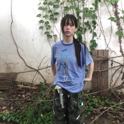StarryKitty* Cold drink printed short-sleeved classic striped T-shirt is so "youthful"
