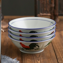 Chicken bowl old nostalgic cocks bowl ceramic bowl bowl with retro horn bowl anti-hot new Chinese hand drawn