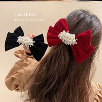 Black Butterfly Bow Hairdresser Clip Adult Fairy Card Female Adult One-word Spring Clip Pearl Horse Clamp