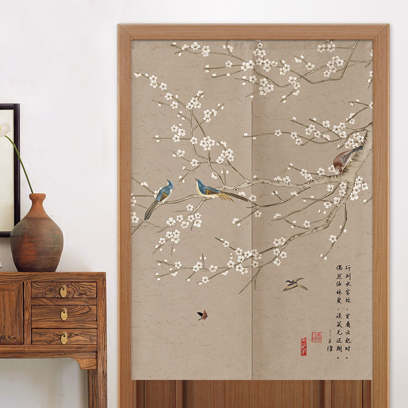 Chinese flower bird cloth art door curtain cotton linen cloth curtain folk style kitchen half-curtain hanging curtain bedroom partition window feng shui curtain