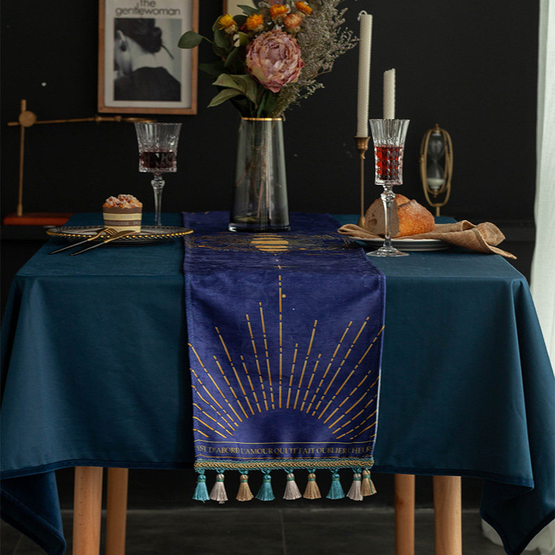 Xingyue Chenille printed gold European-style tassel table flag waterproof fabric table flag cloth long strip TV cabinet cloth coffee table tablecloth