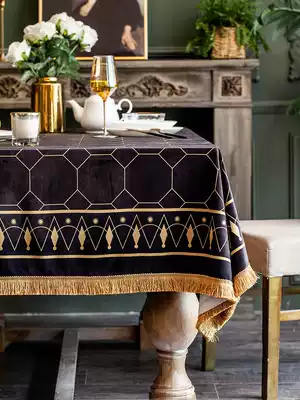 American black gold light luxury tassel short plush tablecloth Net red ins table cloth European table cloth