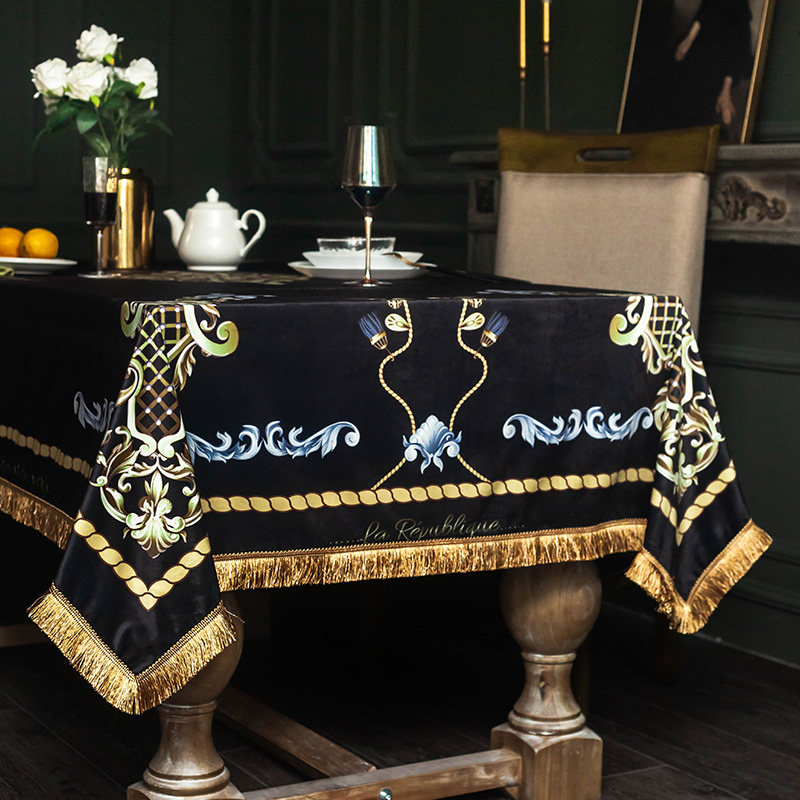 American European-style black gold flow Su table cloth suede cloth light extravagant table cloth rectangular table cloth art tea table cloth