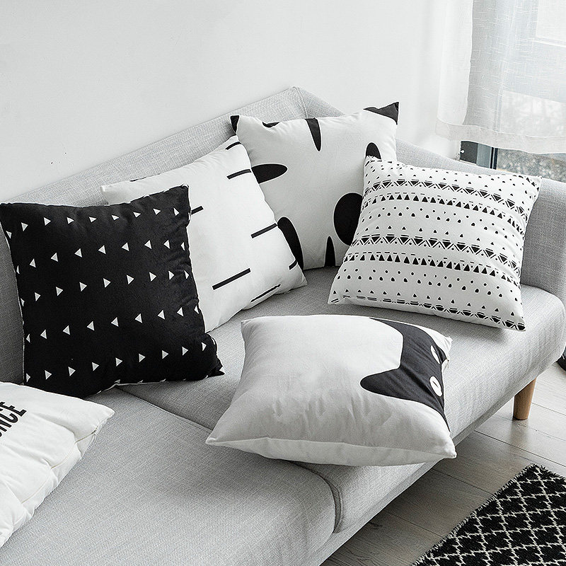 Black and white simple Nordic ins net red pillow flannel pillowcase fabric sofa cushion pillow bedside large backrest