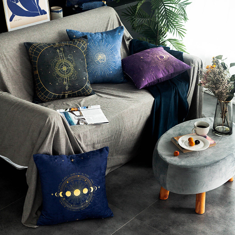 Xingyue European chenille net red ins pillow waterproof fabric sofa cushion pillow short velvet printed gold backrest